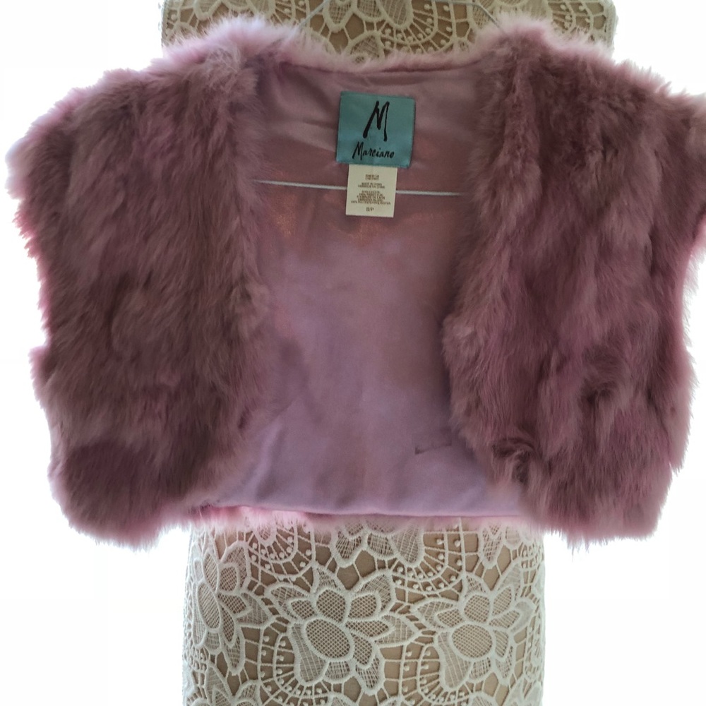MARCIANO. Pink Rabbit Fur cropped vest